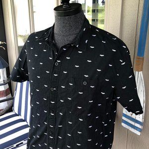 DC COMICS Men's Black & White All Cotton BATMAN Short Sleeve Camp Shirt - Sz LRG